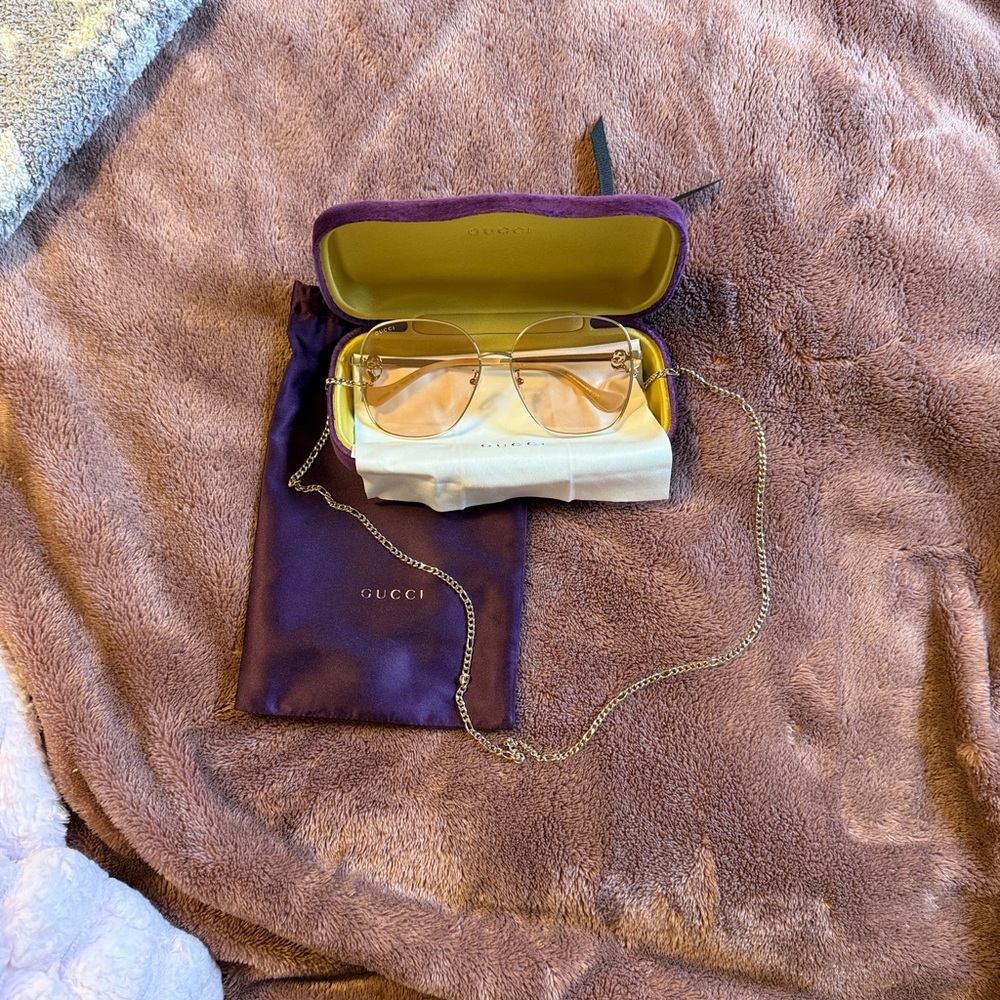 Gucci Gold Frame Sunglasses with Purple Case